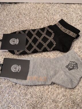Versace Women’s Ankle Sock Duo in Black and Gray- 2 Pair